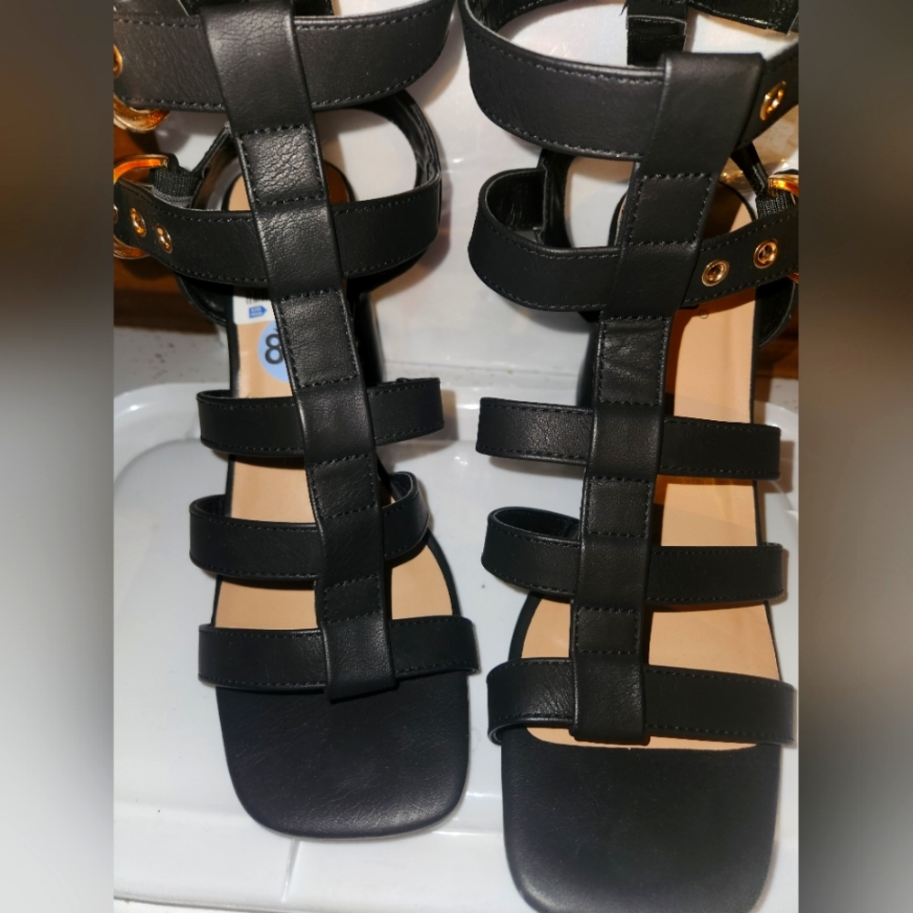 Black chunky heeled sandals